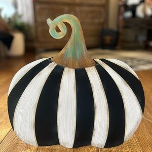 Striped Black and White Pumpkin Metal Decor with Easel and Stakes
